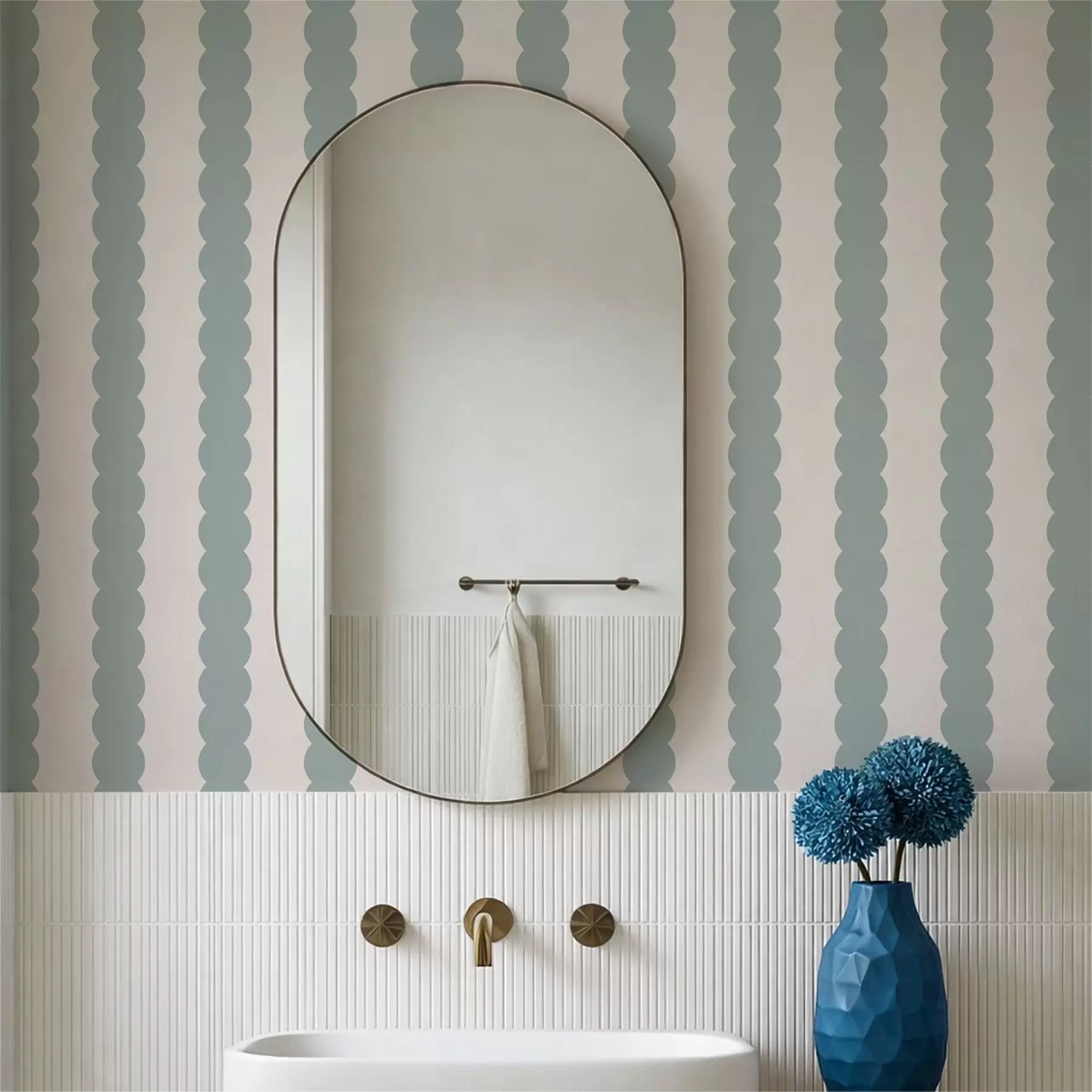 Fotobehang Olijfgroene golvende strepen in minimalistische stijl a01182v1
