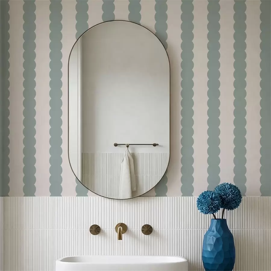 Fotobehang Olijfgroene golvende strepen in minimalistische stijl a01182v1