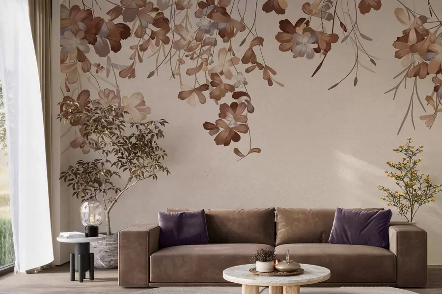 Papier peint photo Des feuilles accrochées au mur w05530