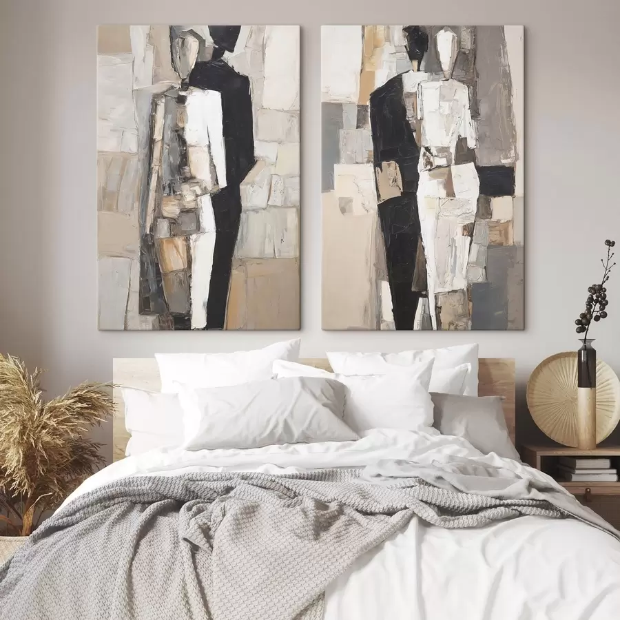  Schilderijen Abstracte silhouetten van een stel m30391