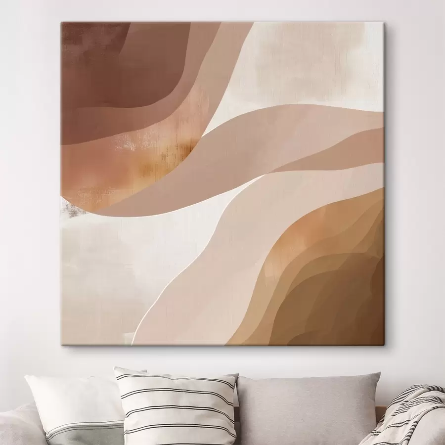  Peintures Formes abstraites ondulées dans une palette de tons café-beige s48836