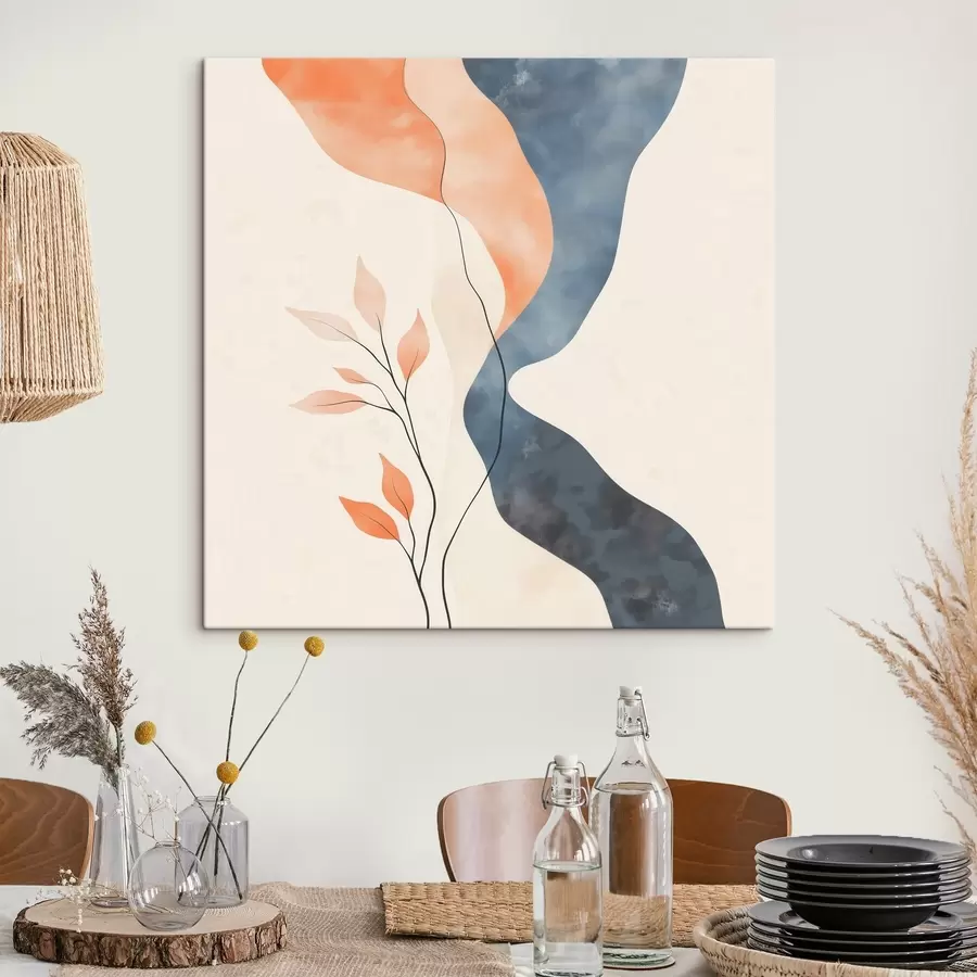  Peintures Composition florale aux lignes fluides dans une palette bleu-orange s48837