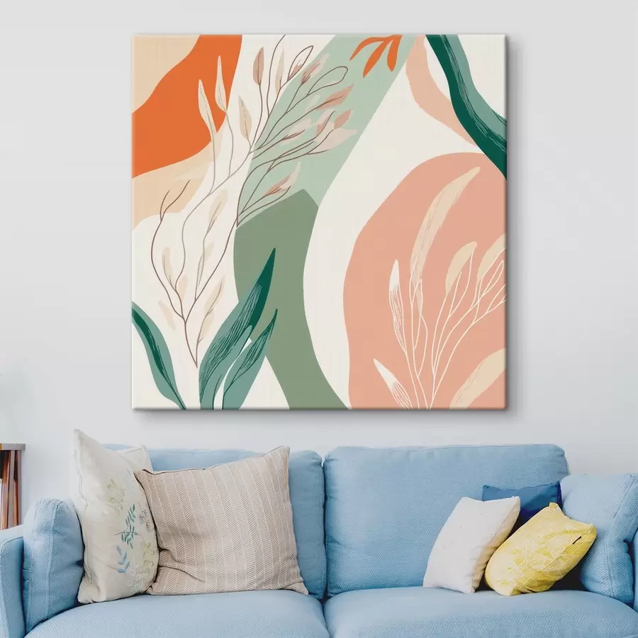  Peintures Art botanique aux formes douces, dans une palette de vert corail s48840