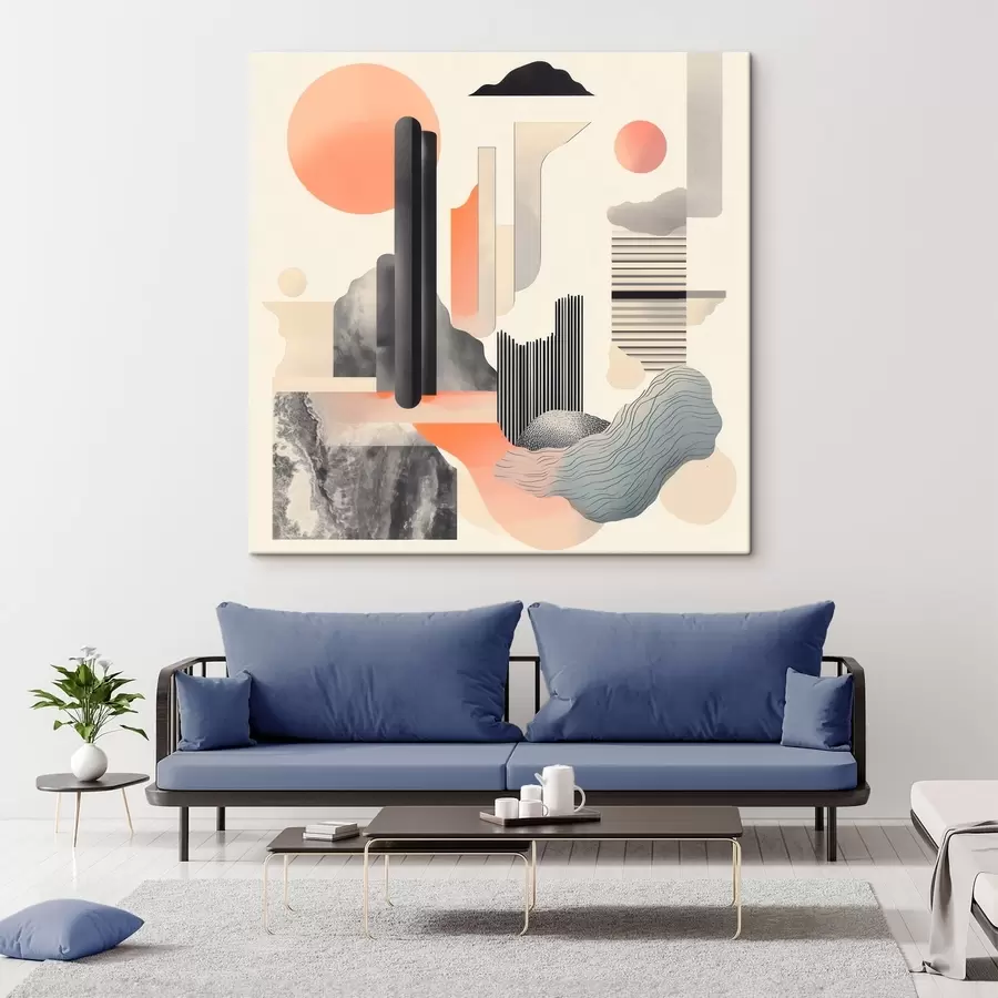  Peintures Composition géométrique dans une palette de tons pêche et gris, dans un style pictural contemporain s48841