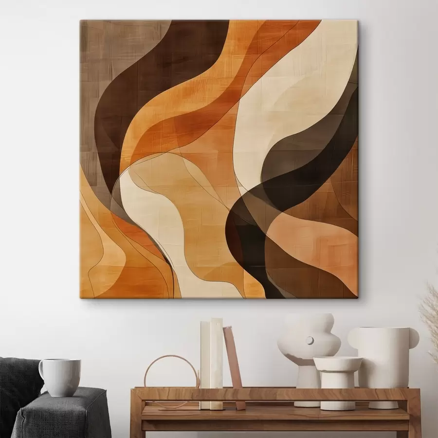  Peintures Composition abstraite aux lignes ondulées dynamiques, dans une palette de tons brun terre cuite s48851