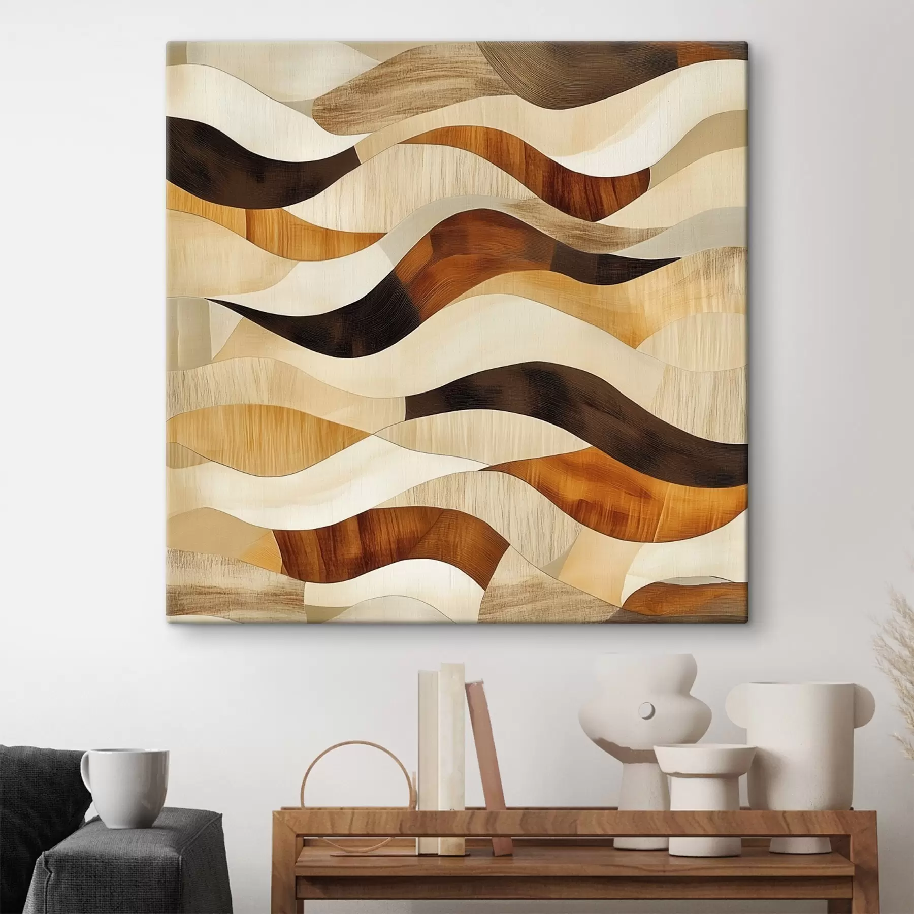  Schilderijen Een esthetiek van organische lijnen en natuurlijke houttinten in de stijl van een artistieke poster s48852