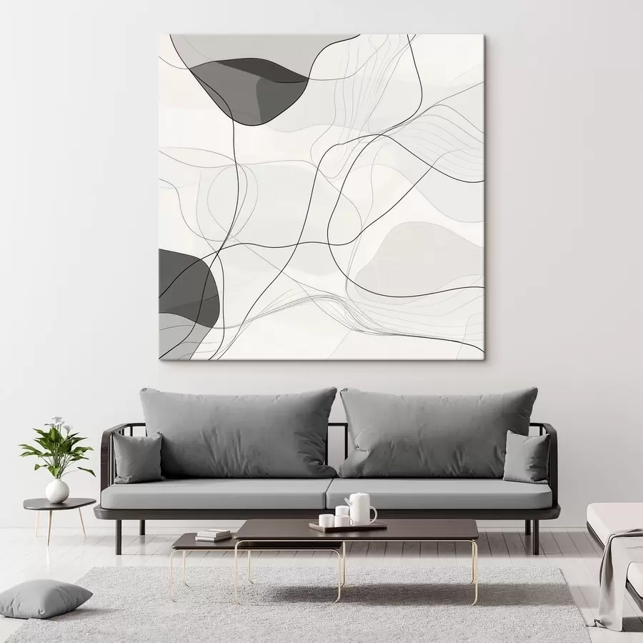  Peintures Scène abstraite minimaliste composée de lignes fines et d'ombres douces s48853