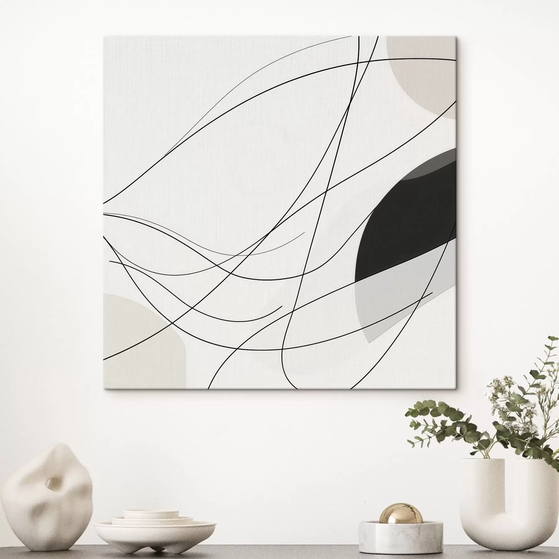  Peintures Composition abstraite composée de fines lignes courbes dans un style minimaliste s48854
