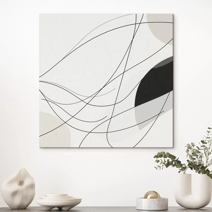  Peintures Composition abstraite composée de fines lignes courbes dans un style minimaliste s48854