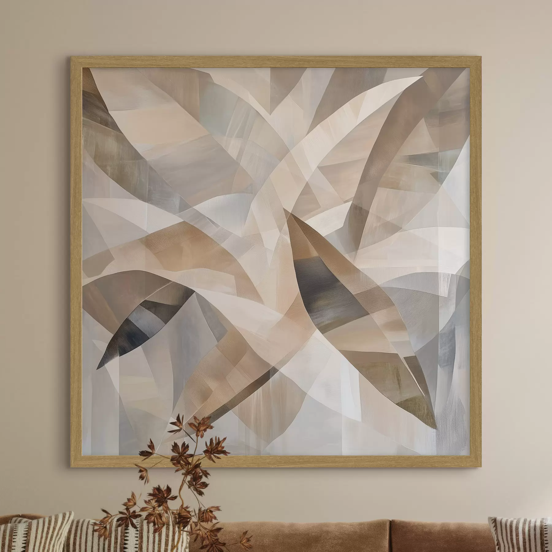 Papier peint photo Motifs végétaux aux tons naturels et chaleureux, dans un style d'affiche artistique f48847