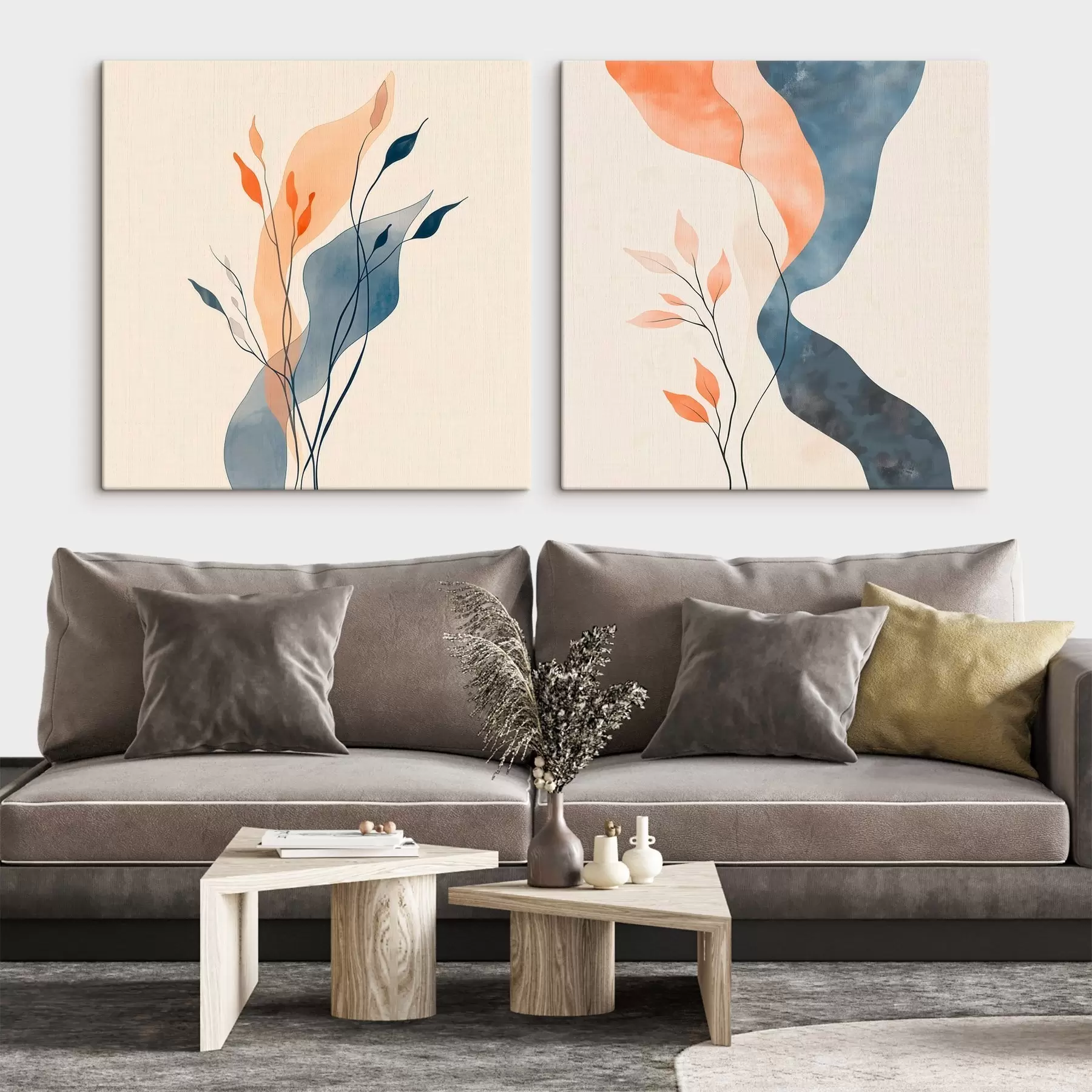  Schilderijen Decoratieve takken met fijne lijnen in een eigentijdse schilderstijl m30346