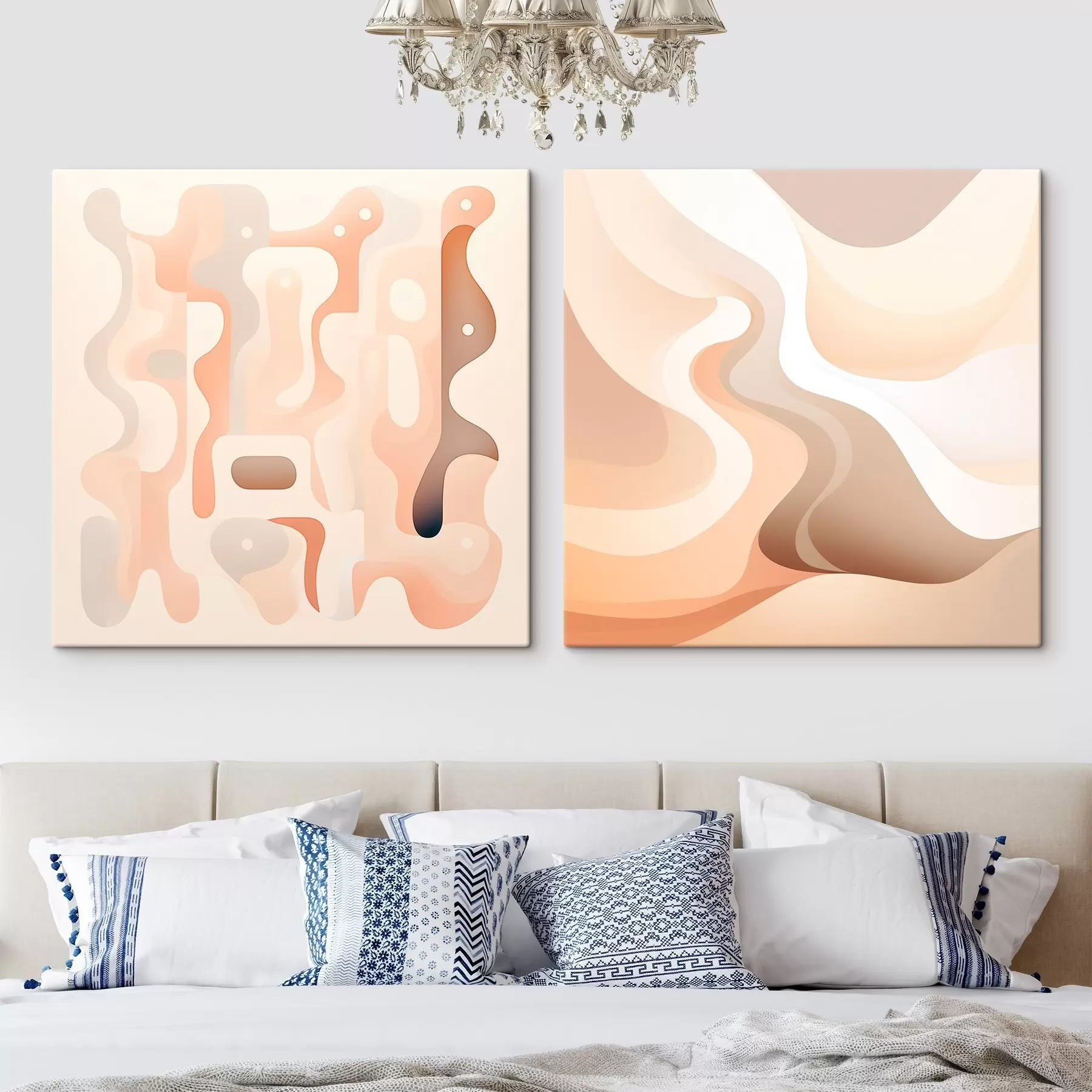  Peintures Composition abstraite aux lignes fluides et aux formes volumétriques, dans une palette de tons beige-brun m30349