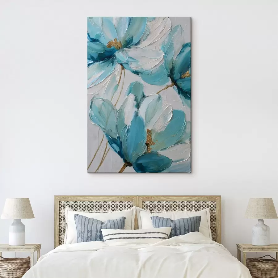  Schilderijen blauwe bloemen in impasto-stijl s48991