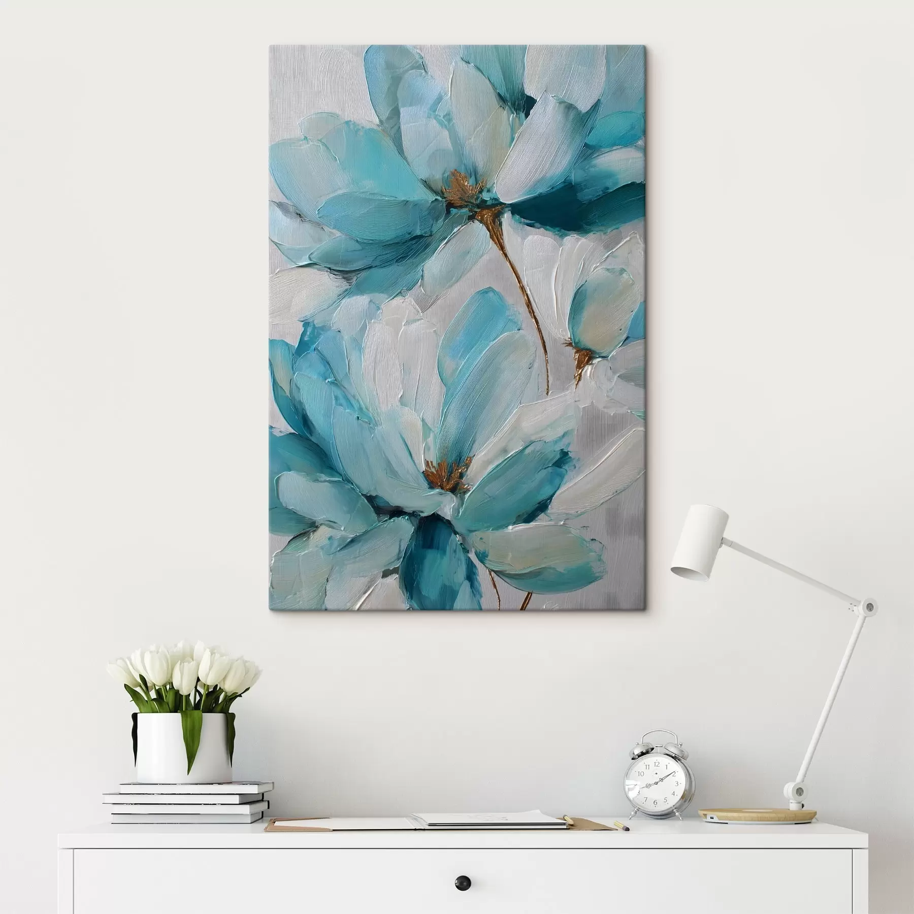  Schilderijen blauwe bloemen in impasto-stijl s48992