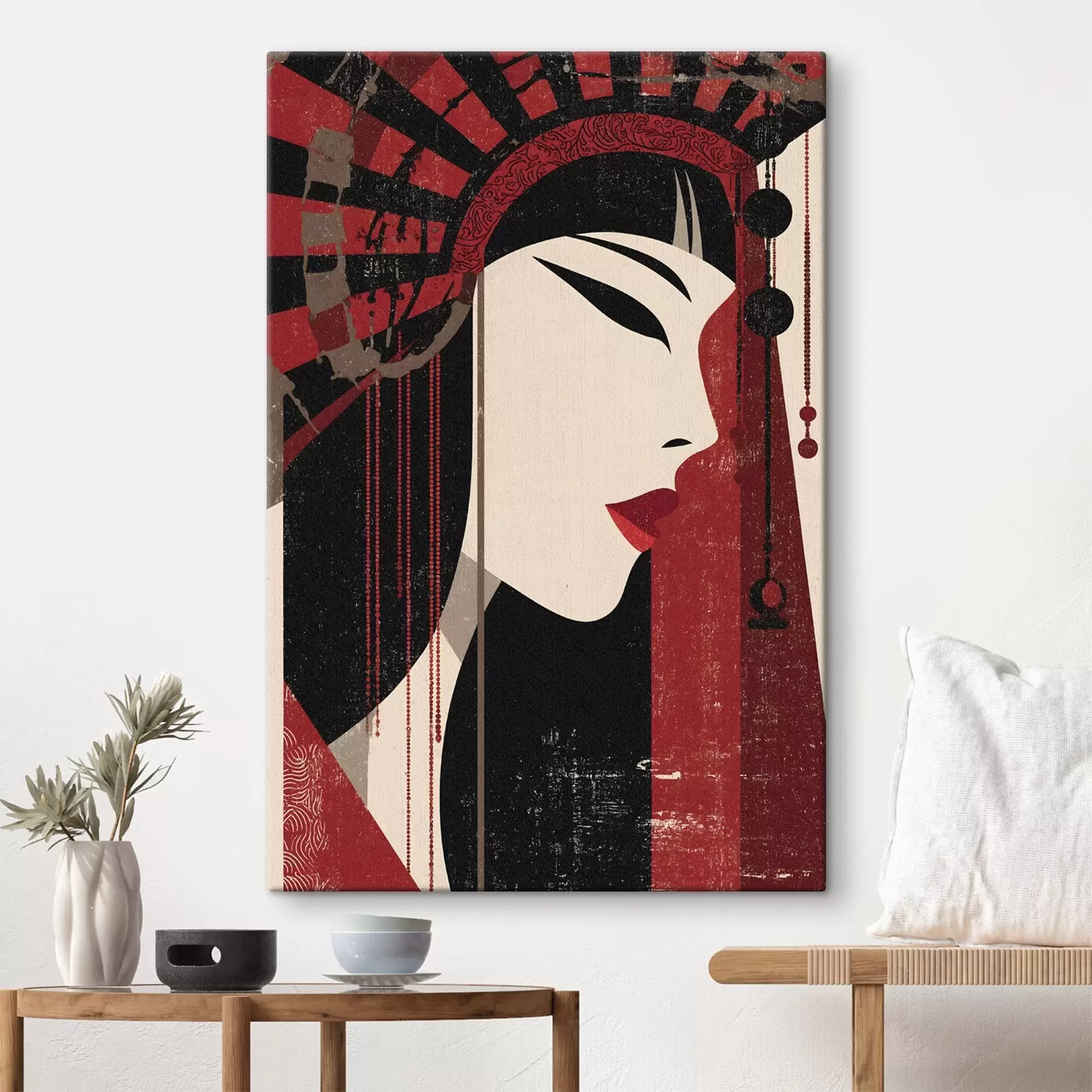  Peintures portrait stylisé d'une femme, inspiré des esthétiques japonaise et Art déco s48993