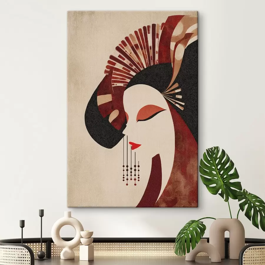 Peintures portrait stylisé d'une femme, inspiré des esthétiques japonaise et Art déco s48994