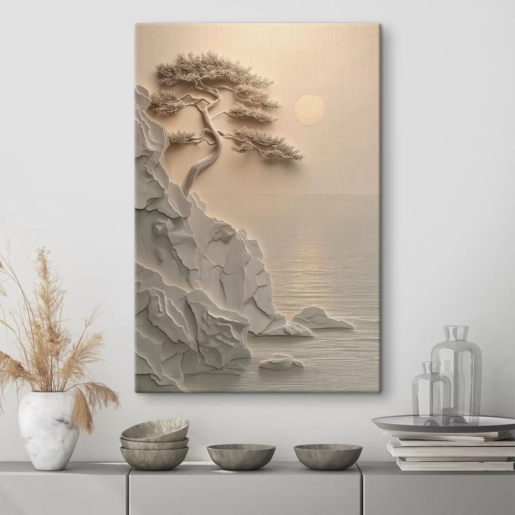  Peintures un arbre sur une pente en bord de mer, en bas-relief s49001