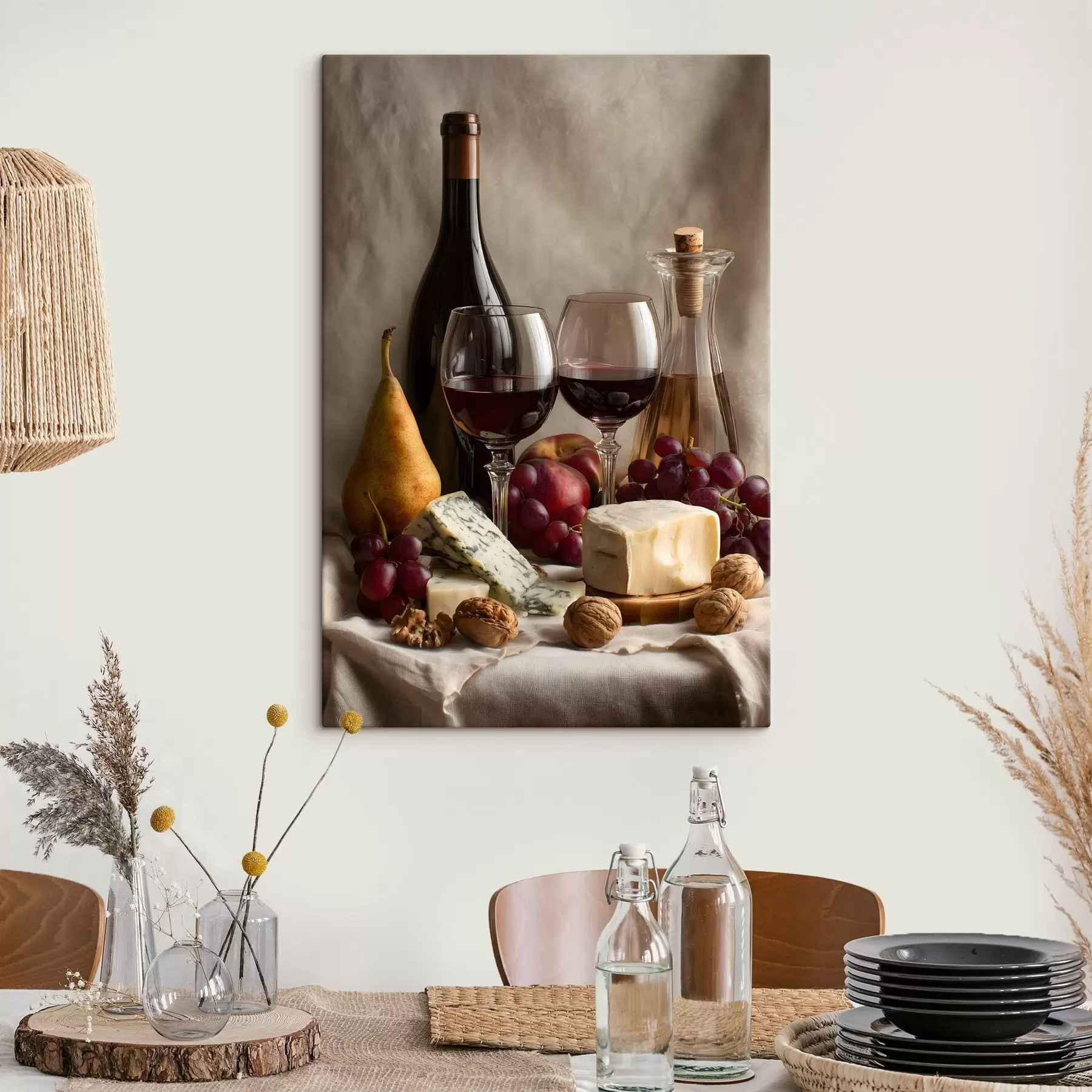  Peintures nature morte au vin et au fromage s49002