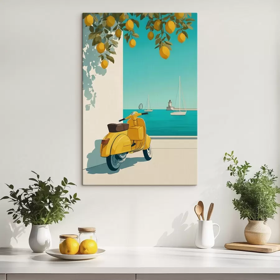  Peintures un cyclomoteur au bord de la mer, sous les citronniers s49008