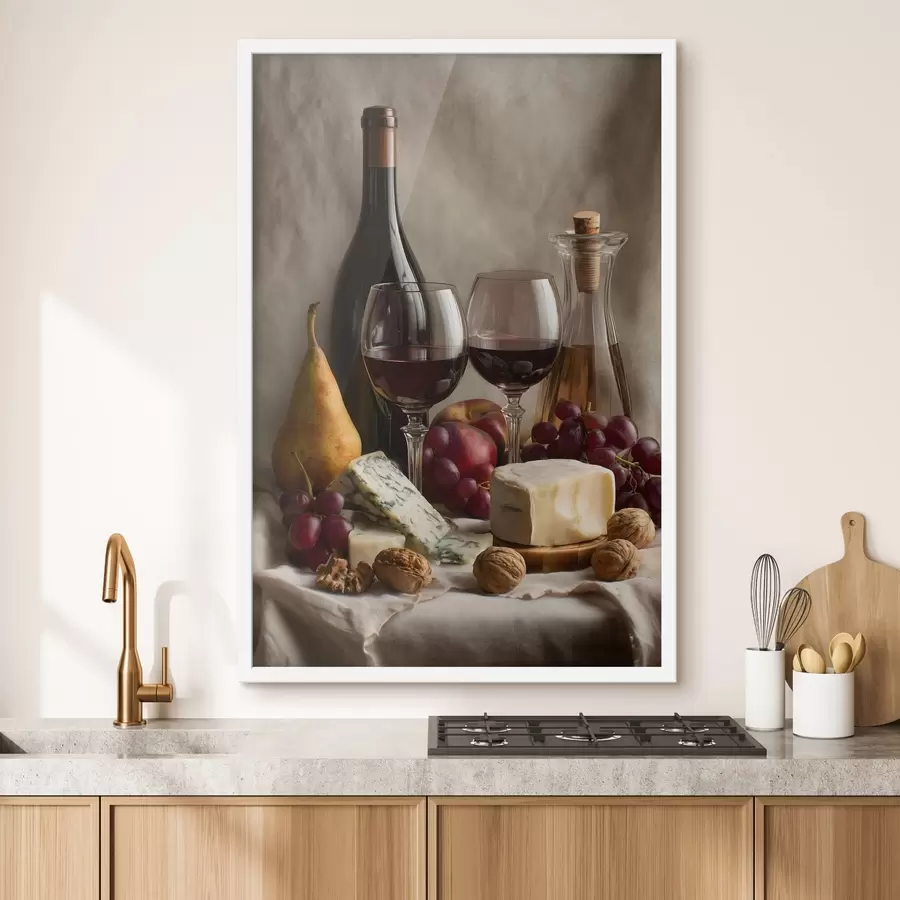 Fotobehang stilleven met wijn en kaas f49002