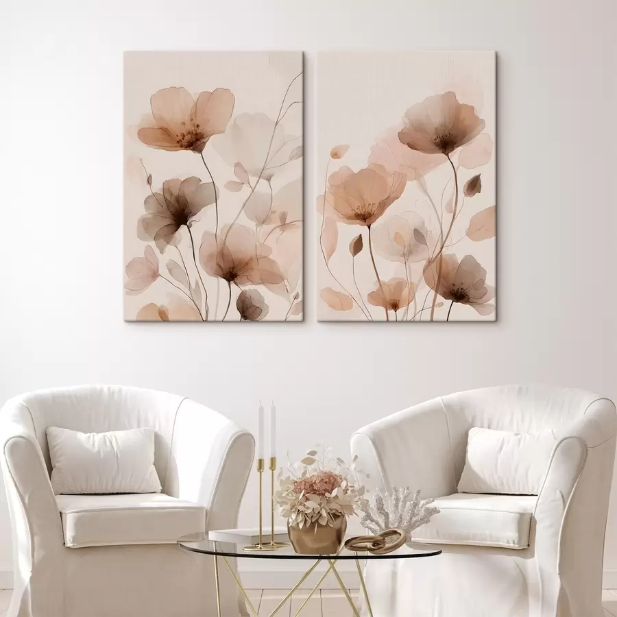  Peintures fleurs à l'aquarelle dans des tons de brun m30435