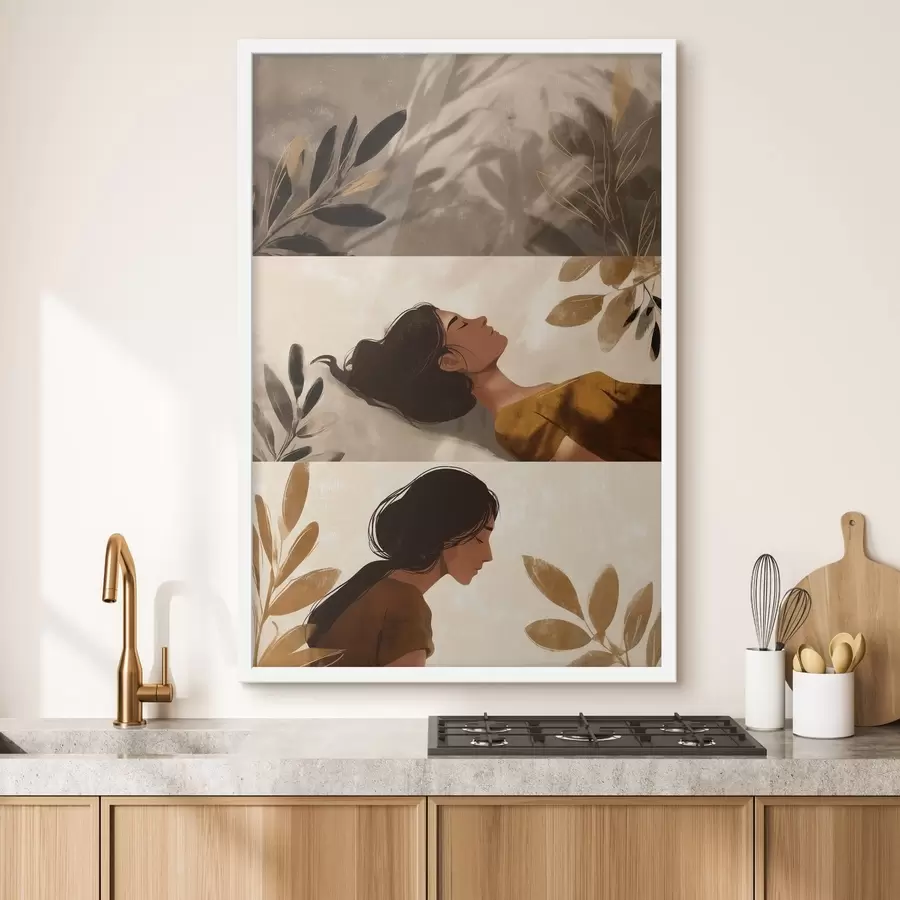 Papier peint photo Triptyque « Femme aux feuilles » f49018