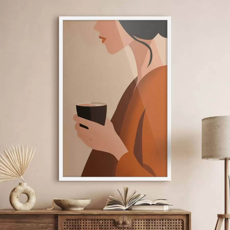Papier peint photo Femme avec une tasse (style minimaliste) f49019