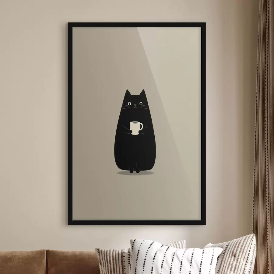 Papier peint photo Un chat noir avec une tasse f49030