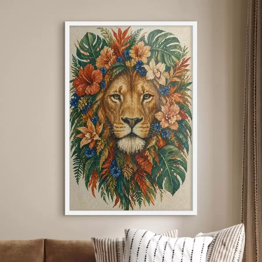 Papier peint photo Lion avec des fleurs f49037