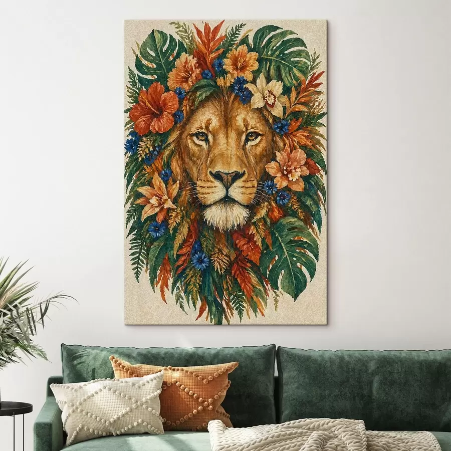  Peintures Lion avec des fleurs s49037