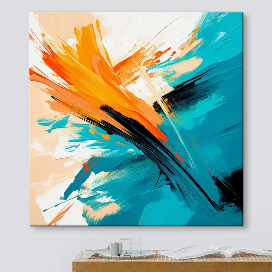  Peintures Une œuvre lumineuse aux tons turquoise et terre cuite, dans un style pictural contemporain s48855