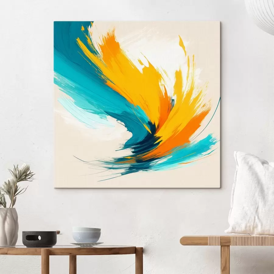  Peintures Tourbillon énergique dans des tons jaunes et bleus, dans un style pictural contemporain s48856