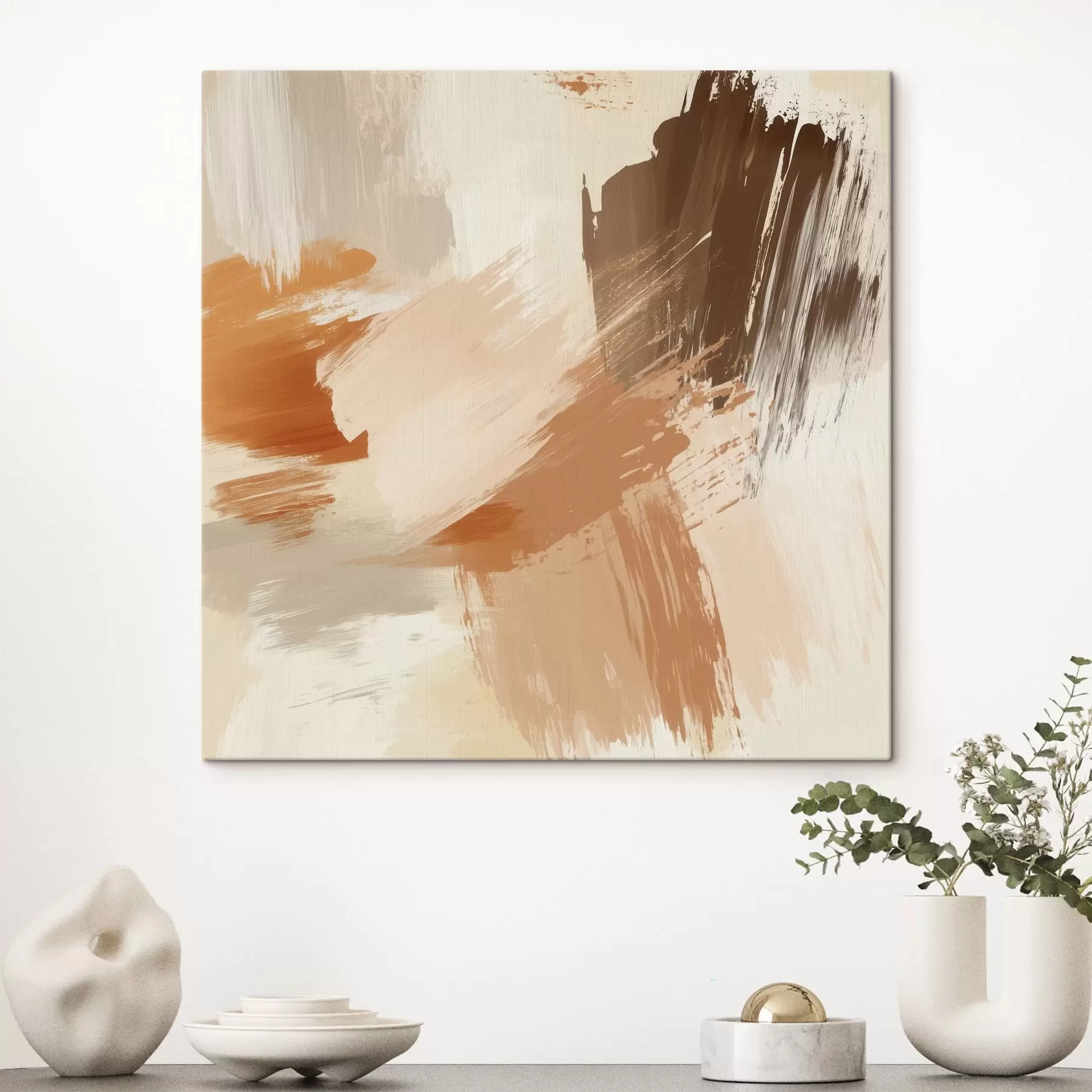  Peintures Imitation de coups de pinceau abstraits dans des tons sable et bruns s48857
