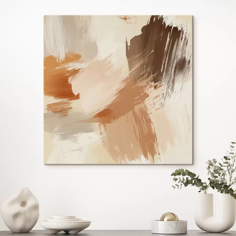  Peintures Imitation de coups de pinceau abstraits dans des tons sable et bruns s48857