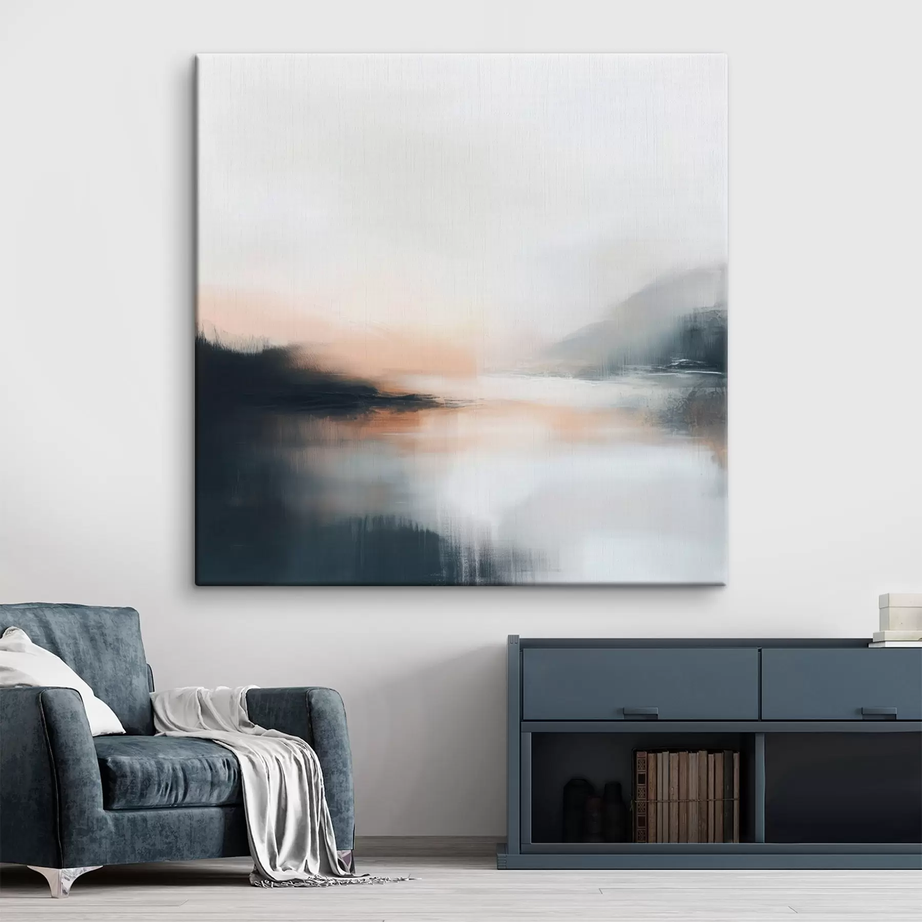  Peintures Paysage abstrait et brumeux dans une palette de tons chauds beige-corail s48861