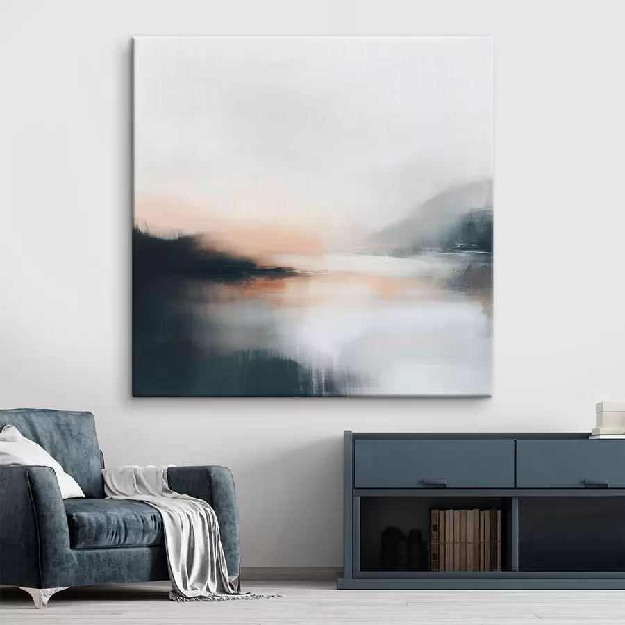  Peintures Paysage abstrait et brumeux dans une palette de tons chauds beige-corail s48861