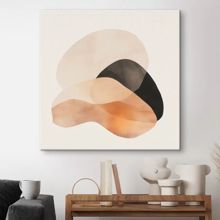  Peintures Des formes abstraites dans une palette de tons beige-pêche rehaussée de touches sombres, dans un style minimaliste s48863