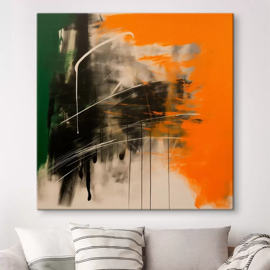  Peintures Une œuvre abstraite aux touches orange et vertes, dans un style pictural contemporain s48866