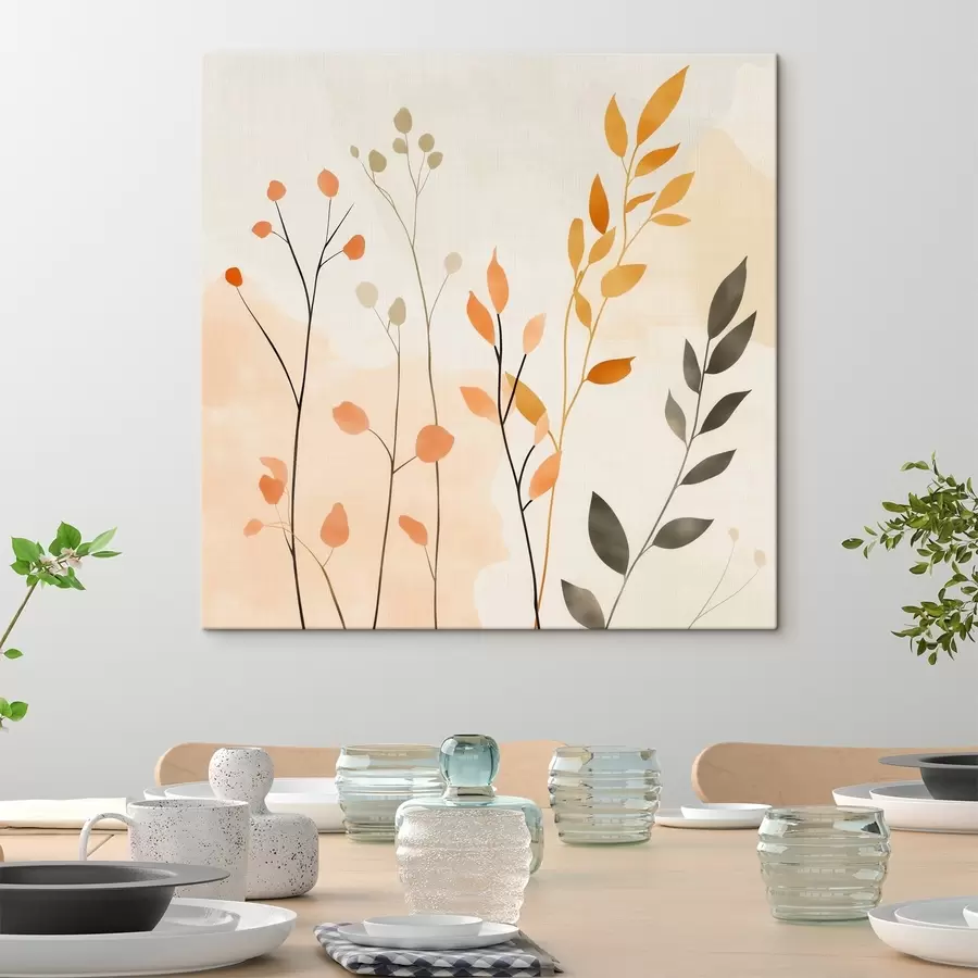  Peintures Composition au pastel représentant un feuillage délicat, dans un style pictural contemporain s48873