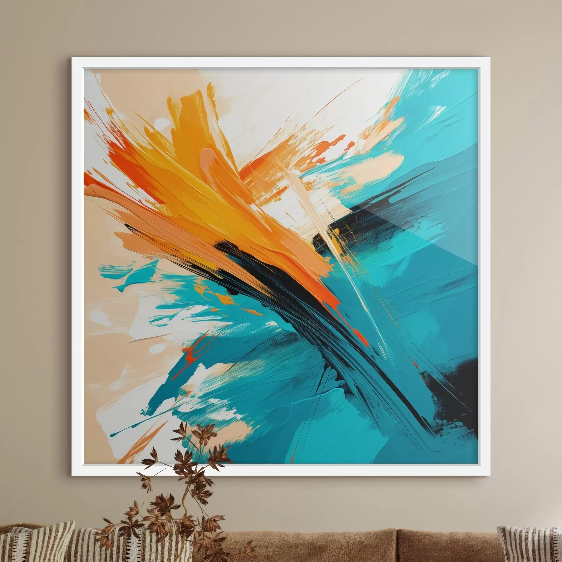Fotobehang Een levendige voorstelling in een turquoise-terracottakleurig palet, uitgevoerd in een eigentijdse schilderstijl f48855