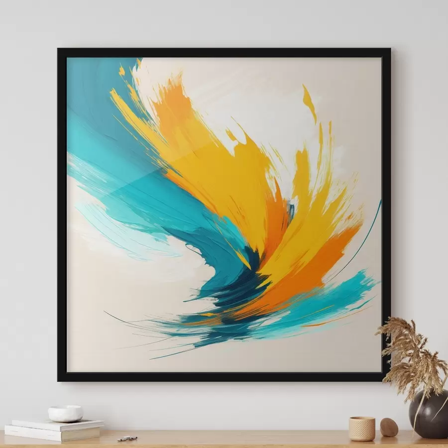 Papier peint photo Tourbillon énergique dans des tons jaunes et bleus, dans un style pictural contemporain f48856