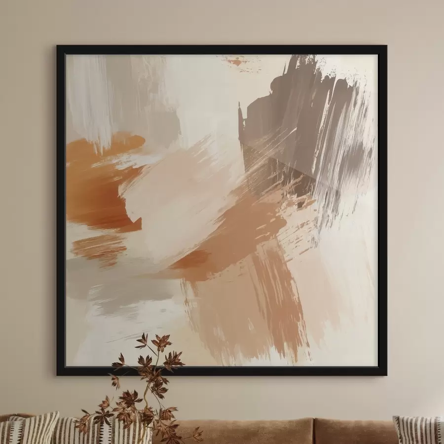 Papier peint photo Imitation de coups de pinceau abstraits dans des tons sable et bruns f48857