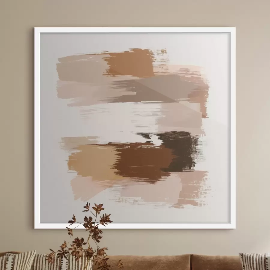 Papier peint photo Scène minimaliste avec des coups de pinceau horizontaux dans des tons café et terre cuite f48858