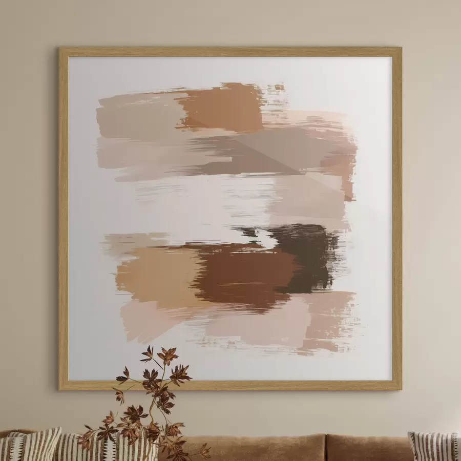 Papier peint photo Scène minimaliste avec des coups de pinceau horizontaux dans des tons café et terre cuite f48858