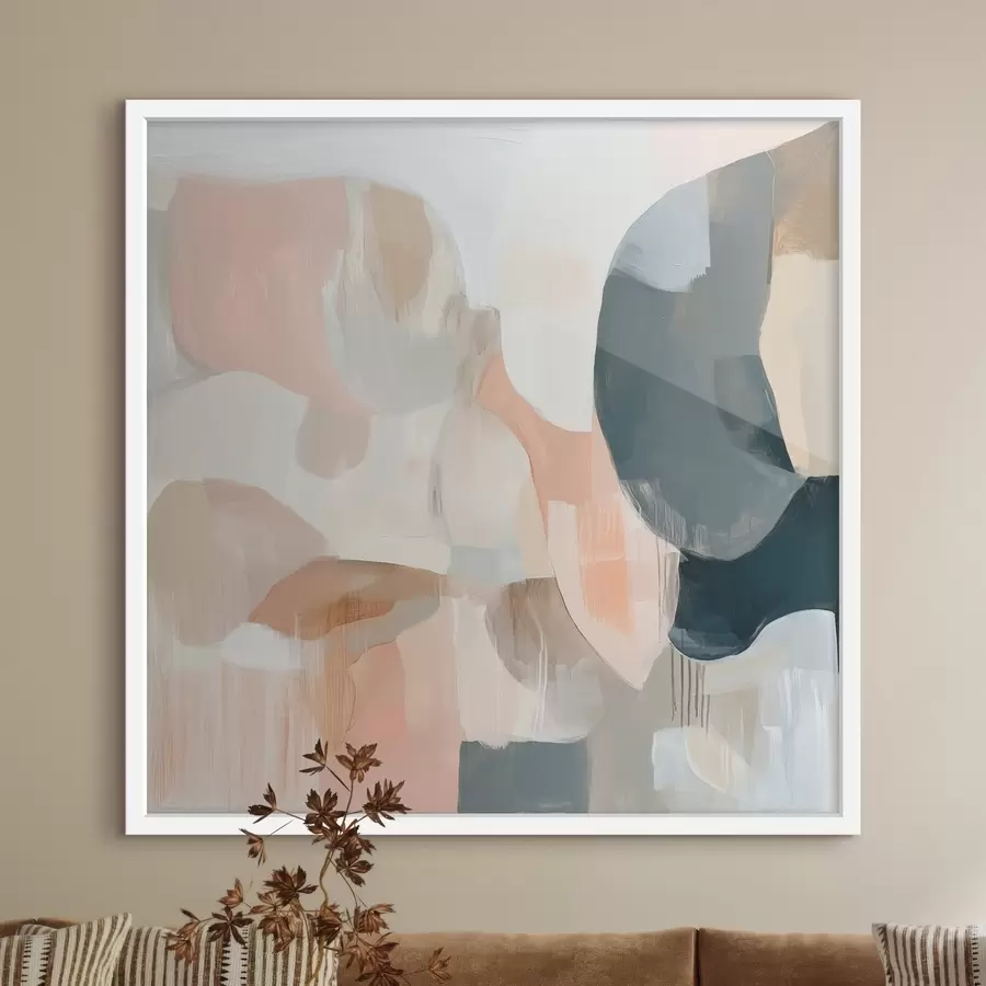 Papier peint photo Composition abstraite dans des tons pastel et bleu foncé, dans un style pictural contemporain f48860