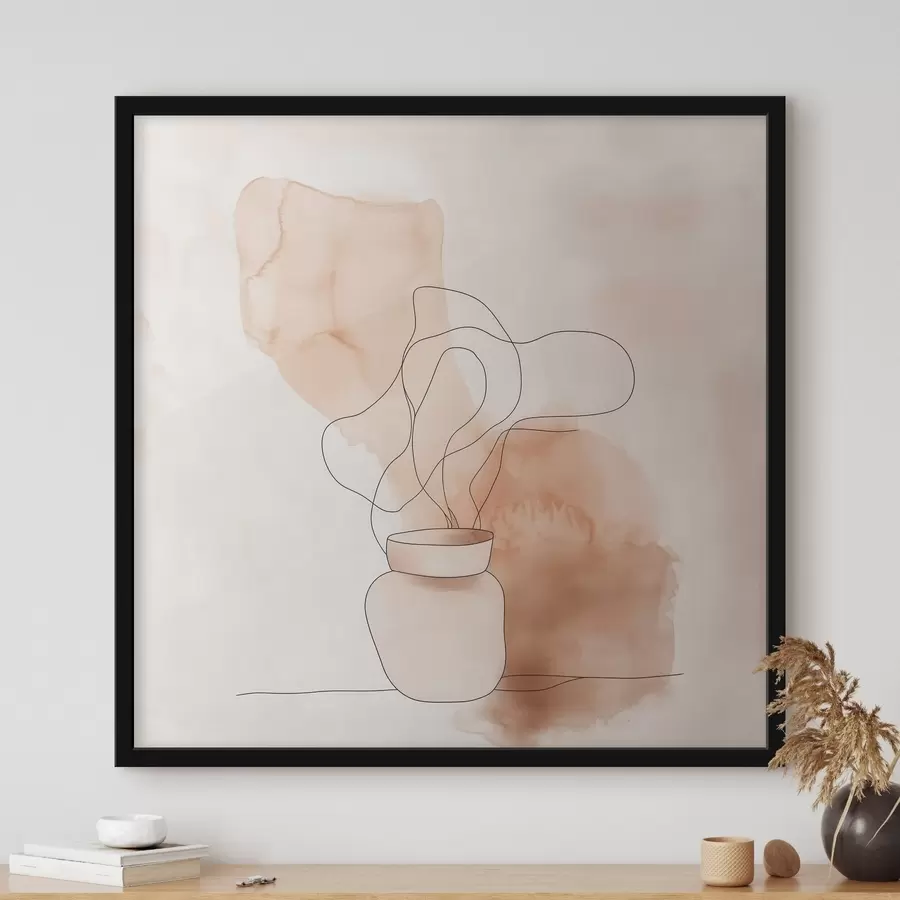 Papier peint photo Composition sobre représentant un vase et des lignes graphiques, dans un style minimaliste f48869