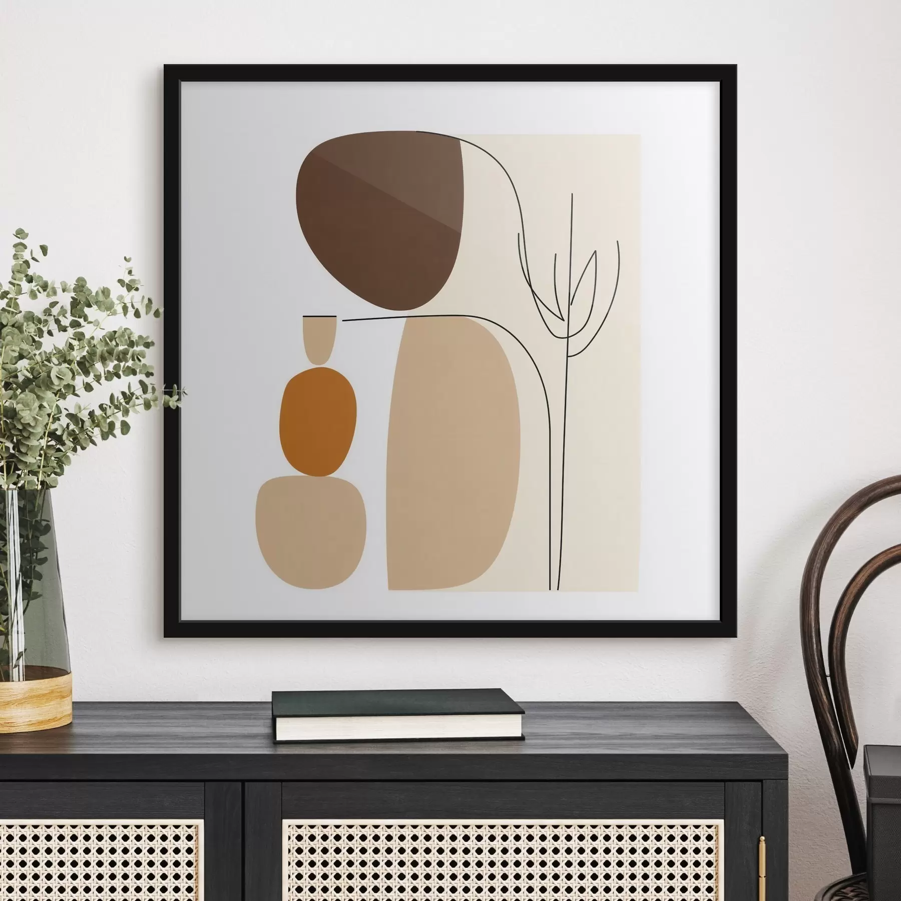 Papier peint photo Composition abstraite aux tiges fines et aux formes simples, dans un style minimaliste f48871