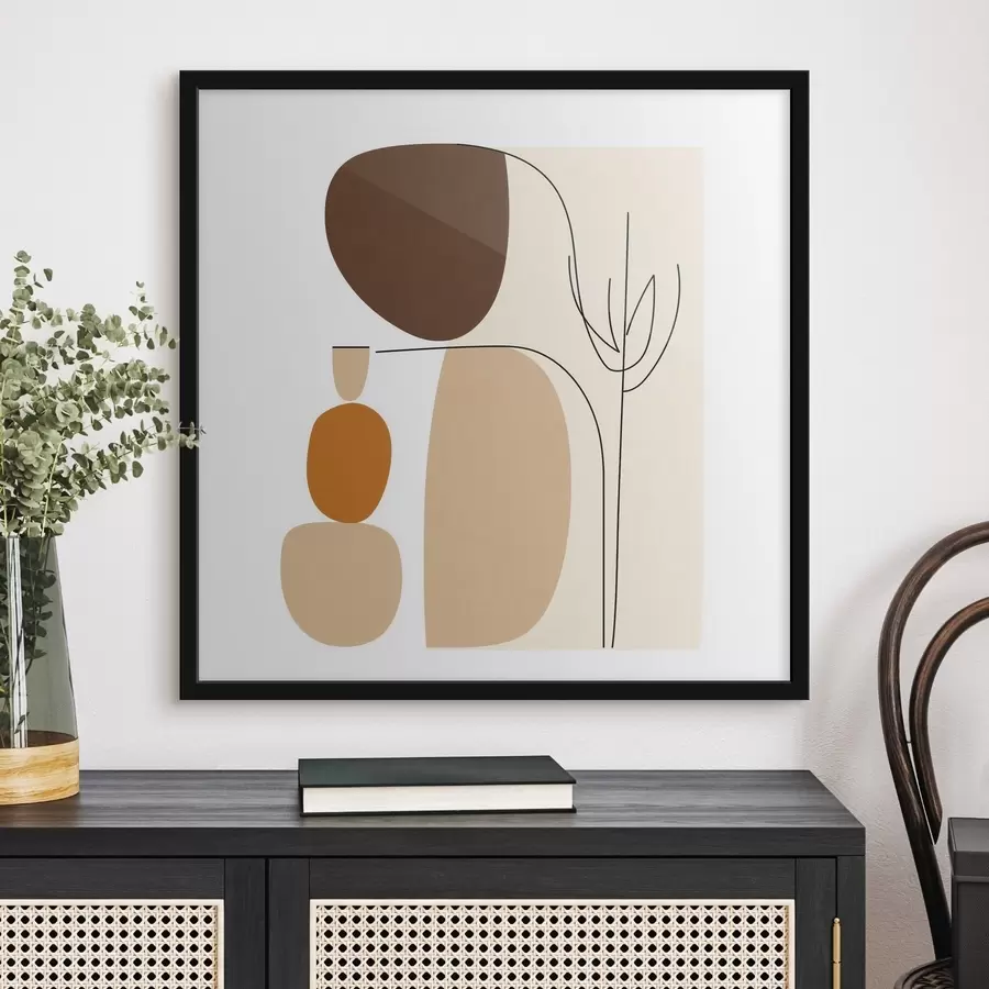 Papier peint photo Composition abstraite aux tiges fines et aux formes simples, dans un style minimaliste f48871