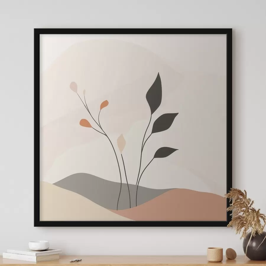 Papier peint photo Scène laconique sur le thème des plantes, aux formes organiques, dans un style d'art contemporain f48874