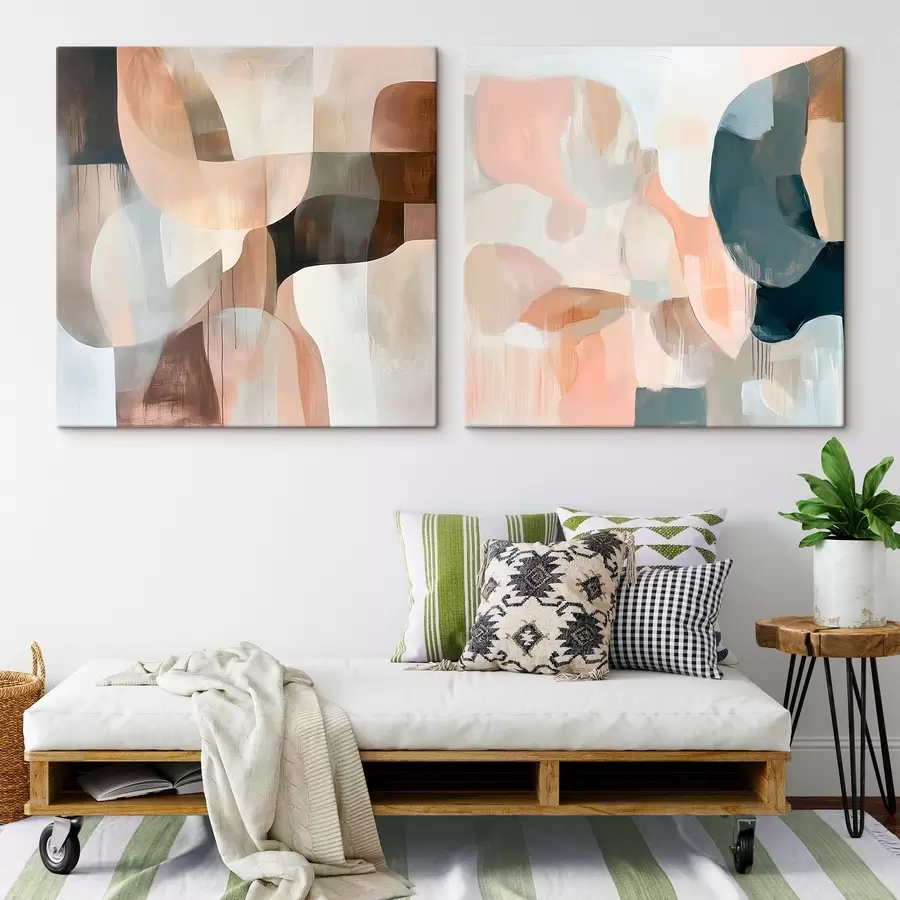  Peintures Une scène minimaliste dans des tons beige-rose et gris, dans un style artistique m30356